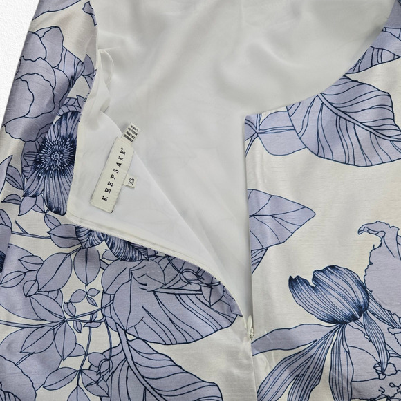 Keepsake Blue White Floral Satin Halter High Neck Backless Blouse Size XS - Picture 7 of 8